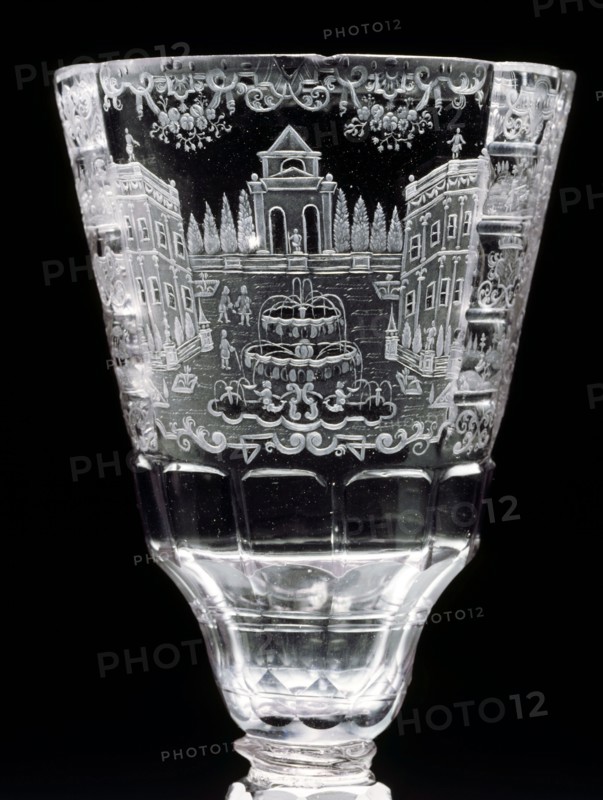 Verre gravé représentant un jardin