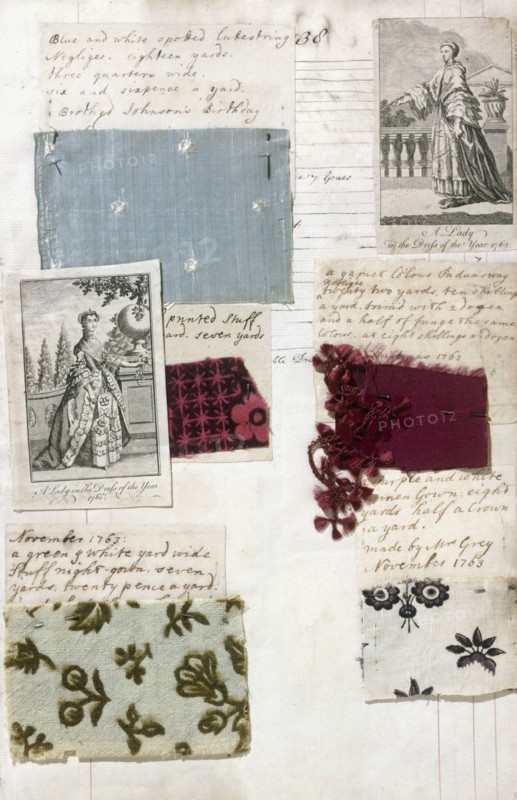 Echantillons de tissu et gravures de mode