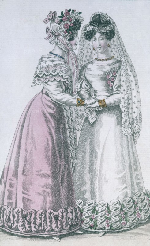 Bridal costume. Paris, France, 1825