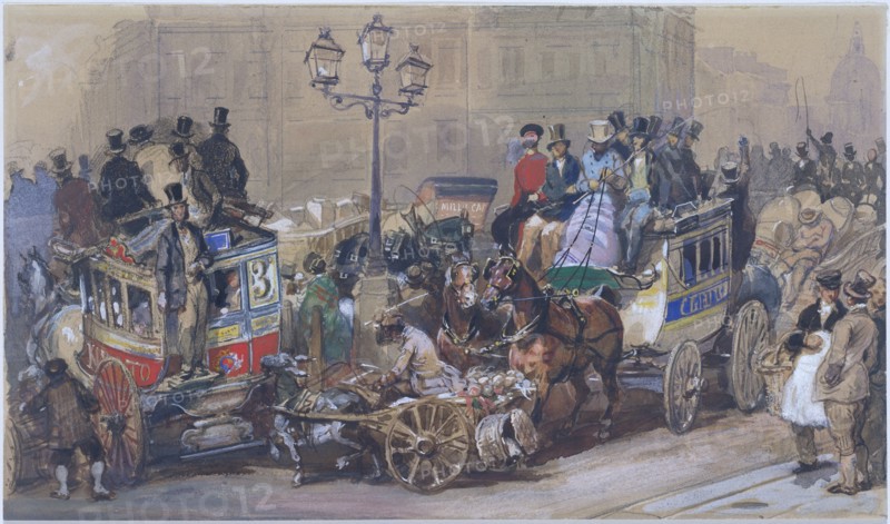 Ludgate Circus, by Eugene Louis Lami. England, 1850