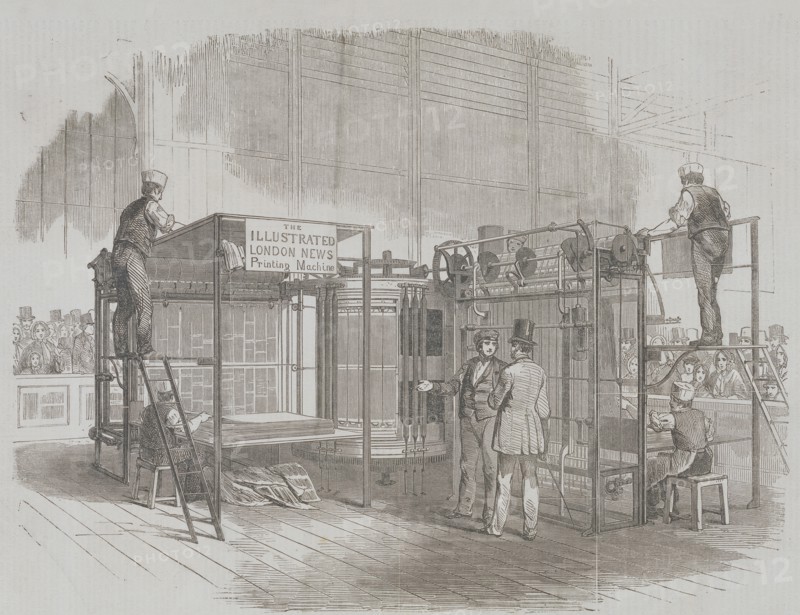 Patent Vertical Printing Machine in the Great Exhibition. England, 1851
