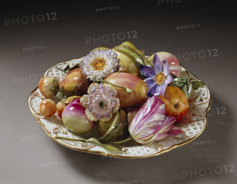 Dish with modelled fruit and flowers. Shropshire, England, early 19th century