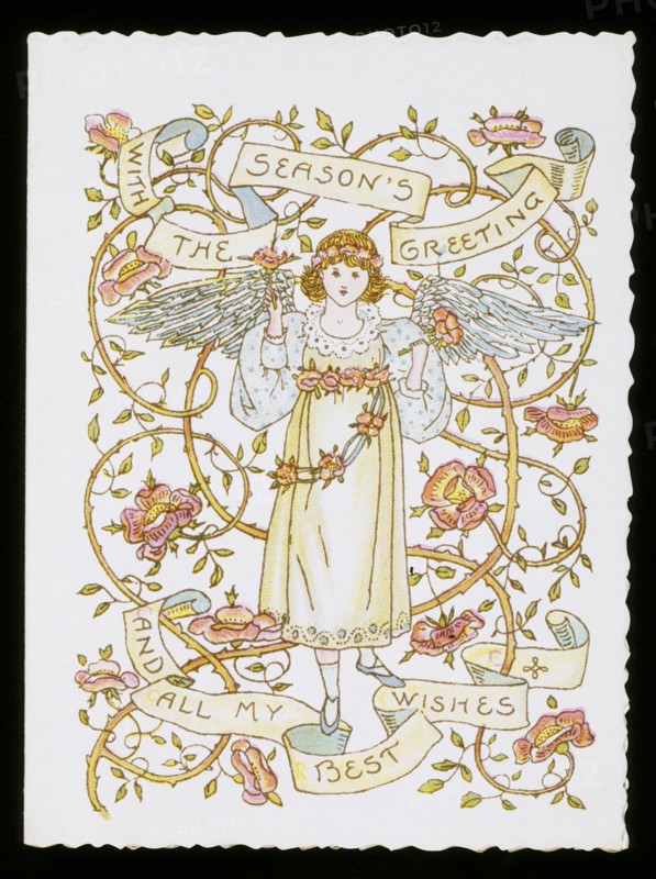 Girl Holding Roses, a greeting card, by Marcus Ward & Co. England, c.1897