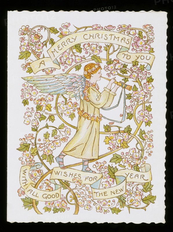 Angel Playing a Horn, a greeting card, by Marcus Ward & Co. England c.1897