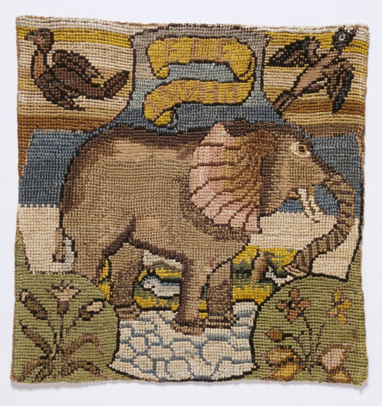Elephant, from the Oxburgh Hanging, by Mary Queen of Scots and Elizabeth Talbot, Countess of Shrewsbury. England, 1570