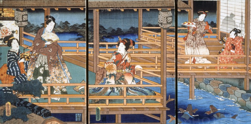 Illustration of a scene from Genji Monogatari, by Utagawa Kunisada. Woodblock print. Japan, 19th century