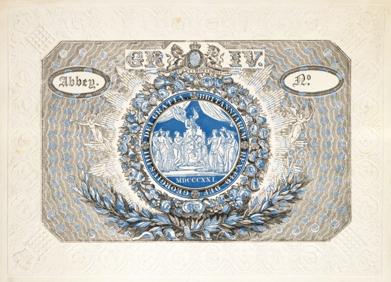 Admission ticket to the Abbey for The Coronation of King George IV. England, early 19th century