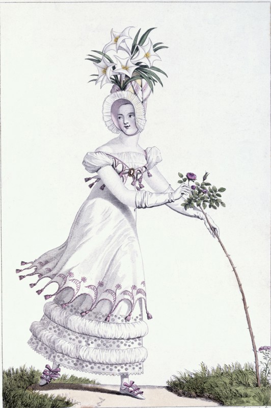 Fashion plate, by E.J.H. Veunet. Paris, France, early 19th century