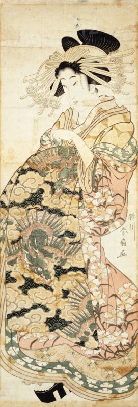 Courtesan Wearing Dragon Pattern Kimono, by Katsukawa Shunsen. Japan, 18th-19th century