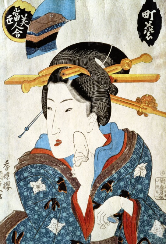 Geisha wiping Her Face, by Utagawa Kunisada. Japan, 19th century