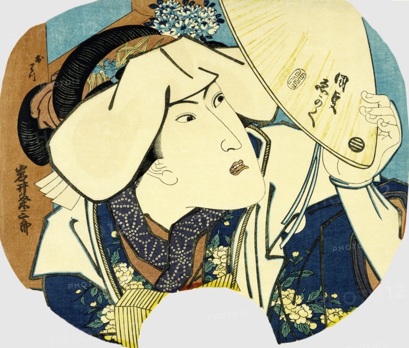 Iwai Kumesaburo II as Oritsu in a kabuki play at the Nakamura-za Theatre, painting by Utagawa Kunisada. Japan, 18th-19th century