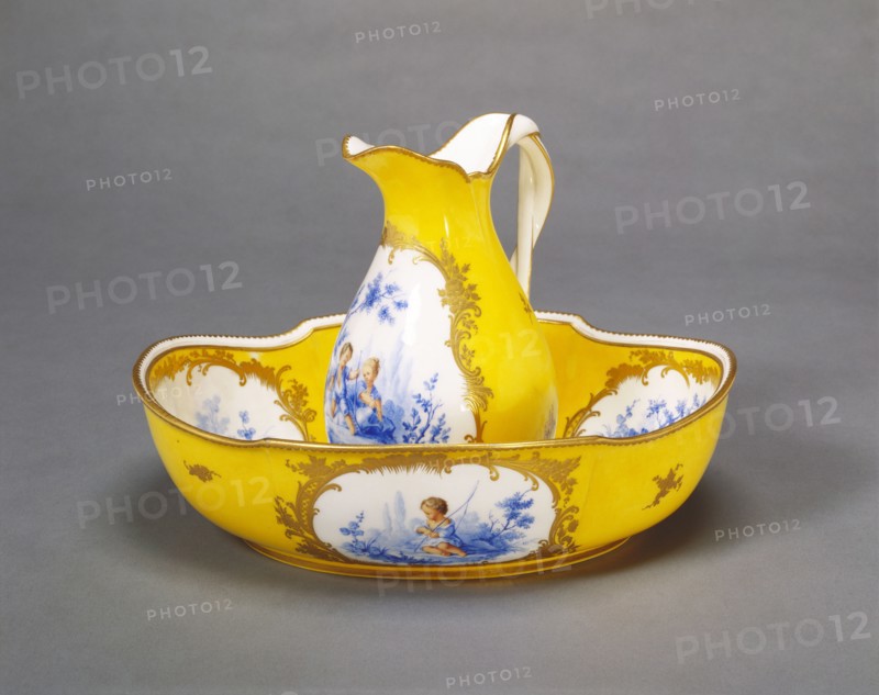 Ewer and basin, by Sevres porcelain factory. Sevres, France, 1763