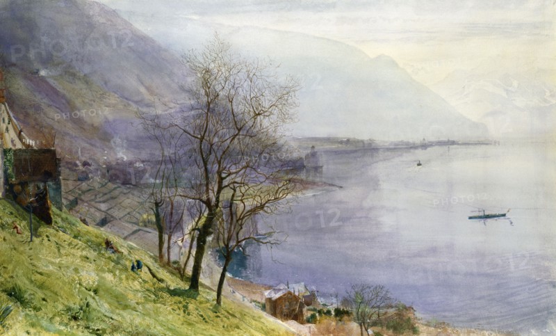 View above Montreux, by John William Inchbold. Montreux, Switzerland, 19th century