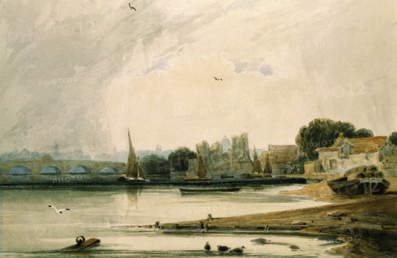 Lambeth Palace and Westminster Bridge, by F.L.T. Francia. London, England, 19th century
