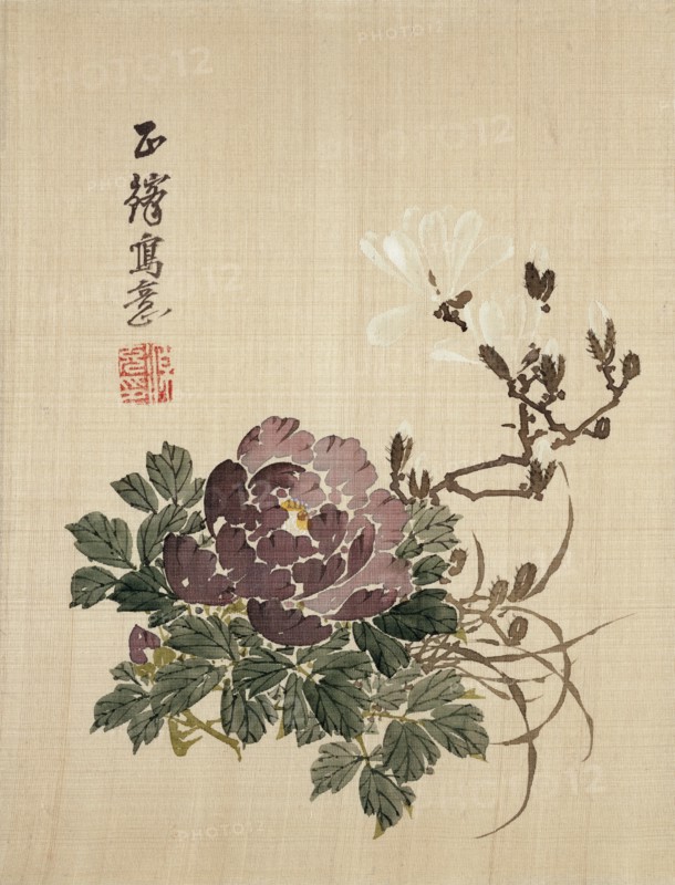 Large Purple Flower and Foliage, by Seikibo. Japan, 19th century