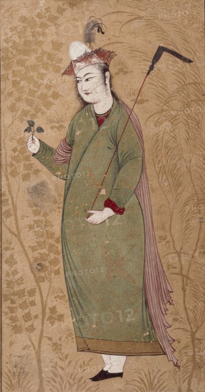 A dervish holding a leaf, by Afzal-al-Mussairi. Iran, mid-17th century