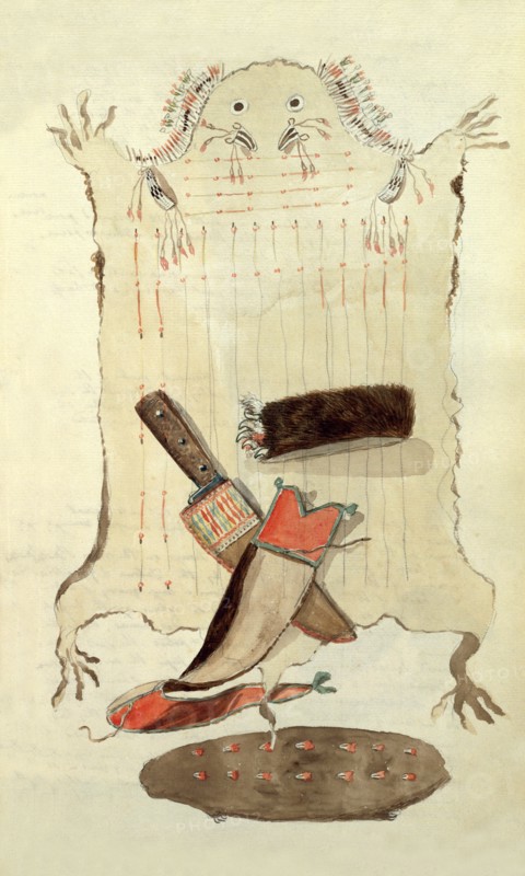 Sketch depicting Nrth American Indian artefacts, Charles Hamilton Smith. England, 19th century
