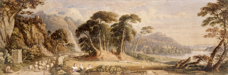 Landscape composition, by John Varley. England, 19th century