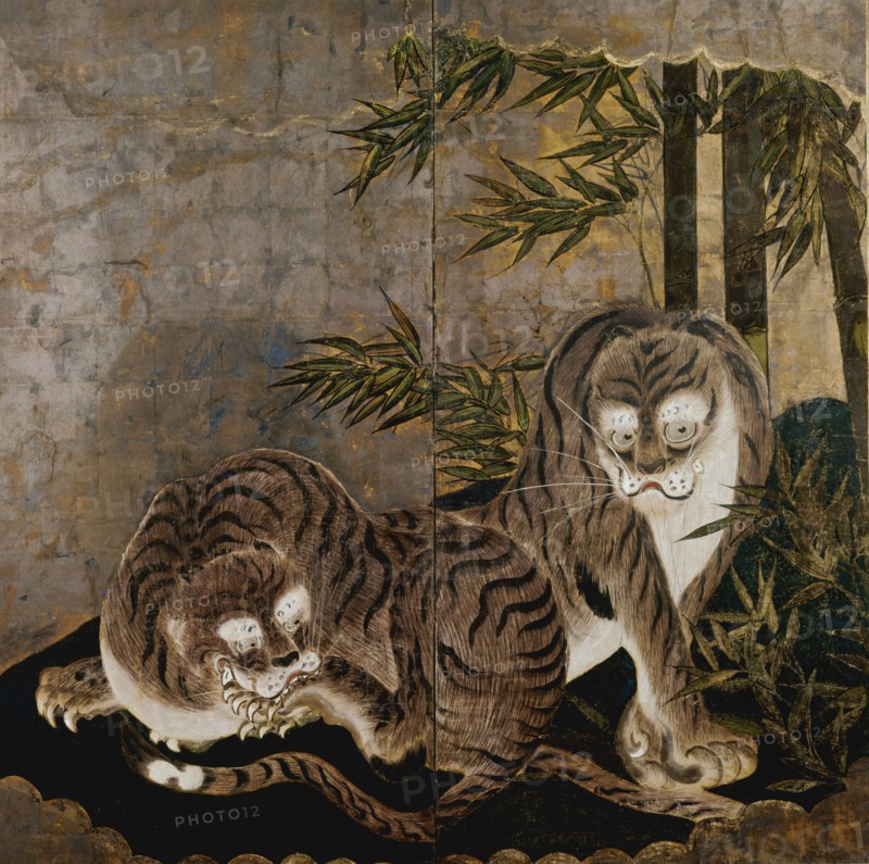 Two-leafed painted screen. Japan, 17th century