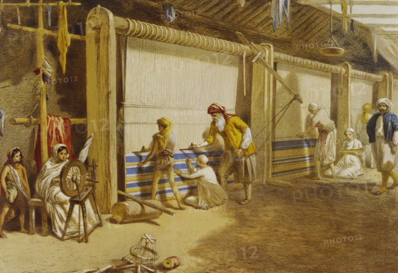 Carpet looms, by William Simpson. Jabalpur, India, 19th century