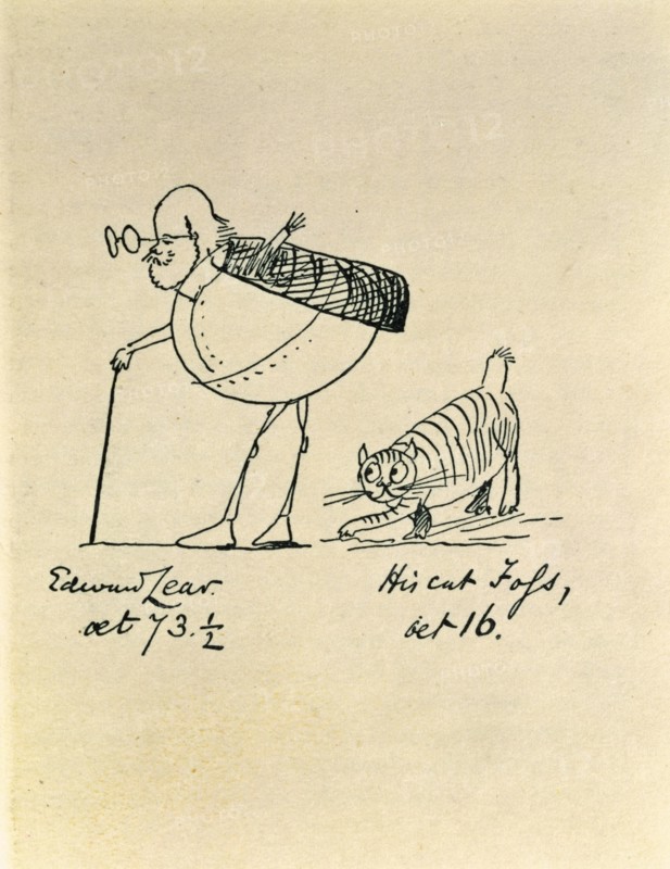 Edward Lear at 73½ & his cat Tofs at 16, Edward Lear, England, 19th century
