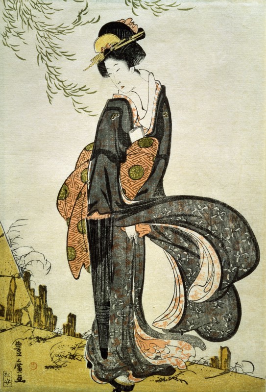 A Beauty Bothered by the Wind under a Willow, by Utagawa Toyohiro. Japan, 19th century