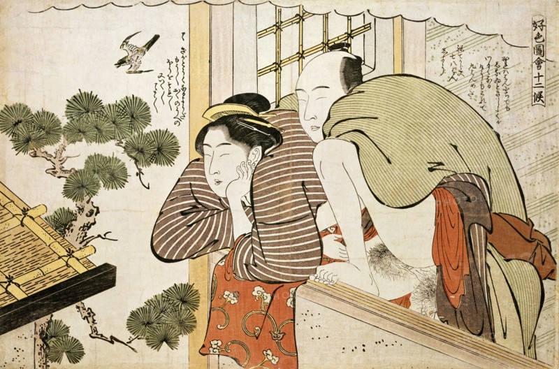 Lovers on a Balcony, by Shuncho. Japan, 1800