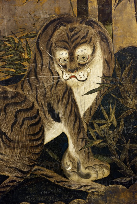Tiger, depicted on a painted screen. Japan, 17th century