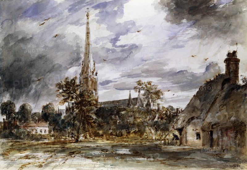 Constable, La cathédrale de Salisbury vue du nord-ouest, et les cottages