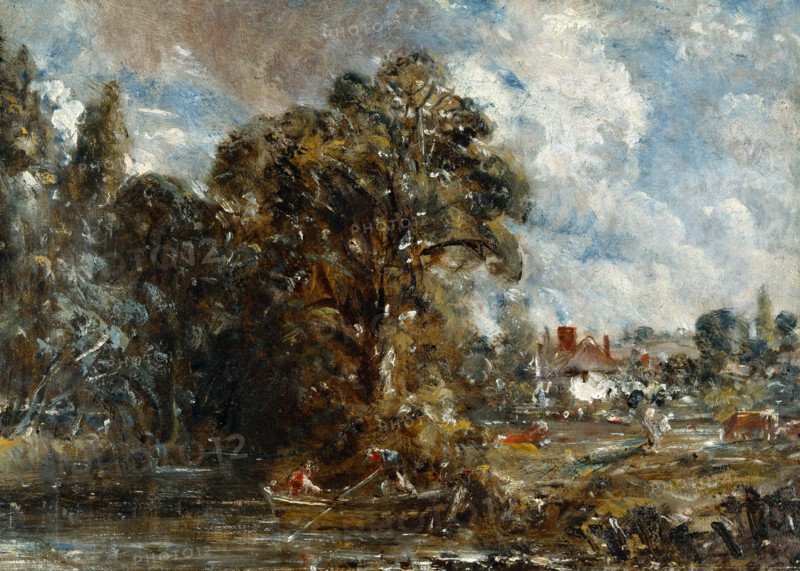 Constable, Sur la rivière, une ferme et Water's Edge en arrière-plan