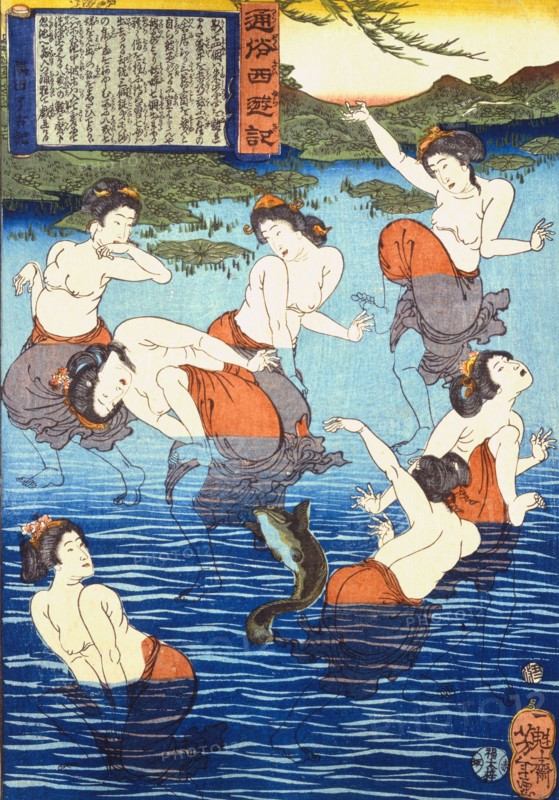 Goblins Disguised as Beauties in a Spring, by Tsukioka Yoshitoshi. Japan, 19th century