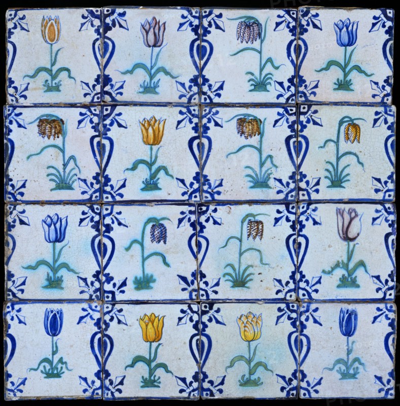 Panel of 12 tiles. Holland, early 17th century