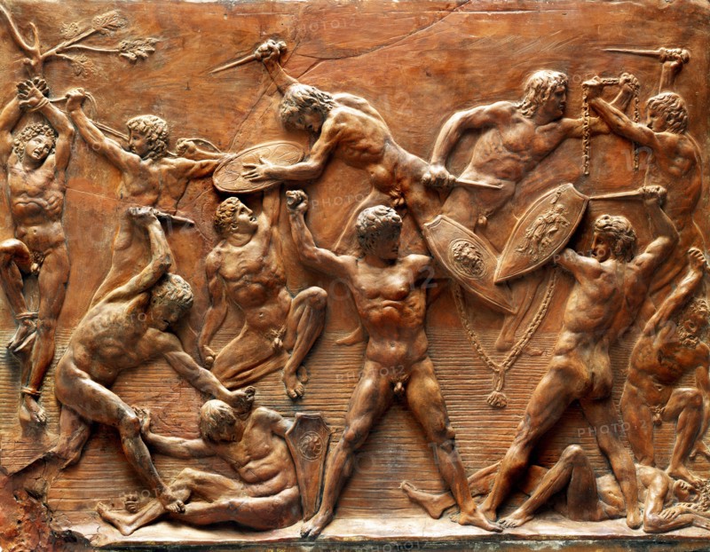 Battle of The Nude Men, relief attributed to Antonio Pollaiuolo. Florence, Italy, 15th century