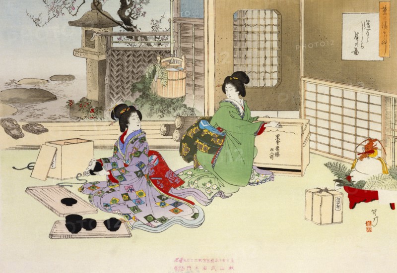 Cleaning the Lacquer Tableware for New Year's Day, by MizuN Toshikata. Japan, 19th-20th century