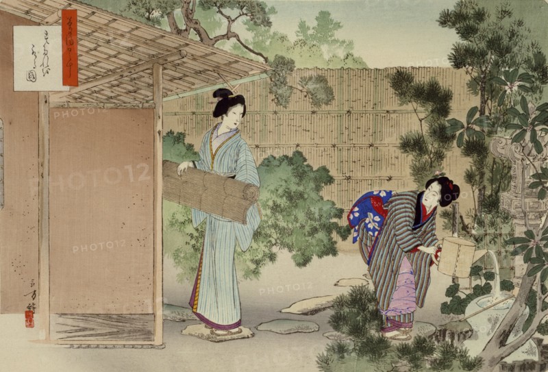 Cleaning the Ceremonial Tea Room and Garden, by MizuN Toshikata. Japan, 19th-20th century