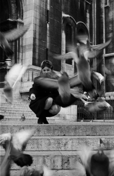 Jeune femme avec des pigeons