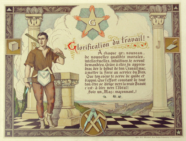 The Fellowcraft - Glorification of work, after the design by Oswald Wirth, J. Andrès