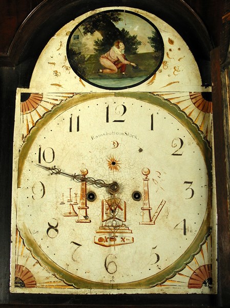 Pécou. Enamelled Comtoise clock face with Masonic motifs.