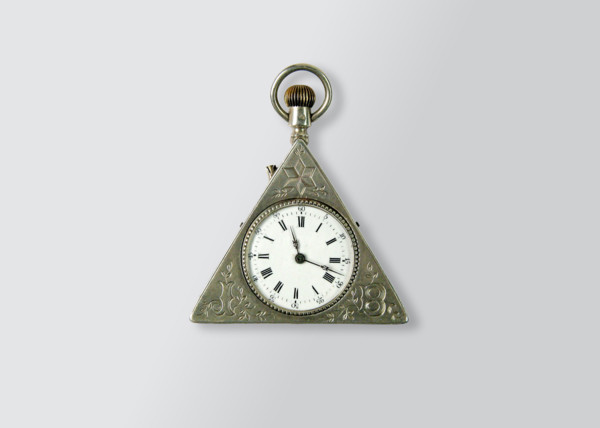 Triangular Swiss silver watch.