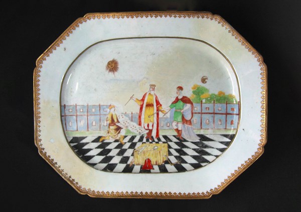 Hiram showing the plans of the Temple to King Solomon.