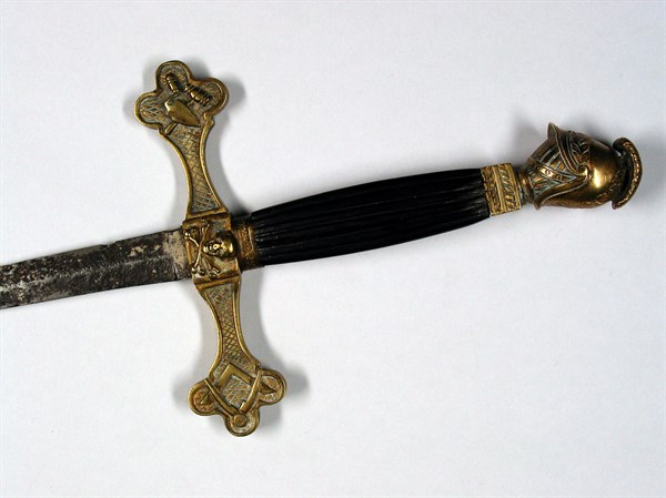 Masonic sword, bronze and horn hilt.