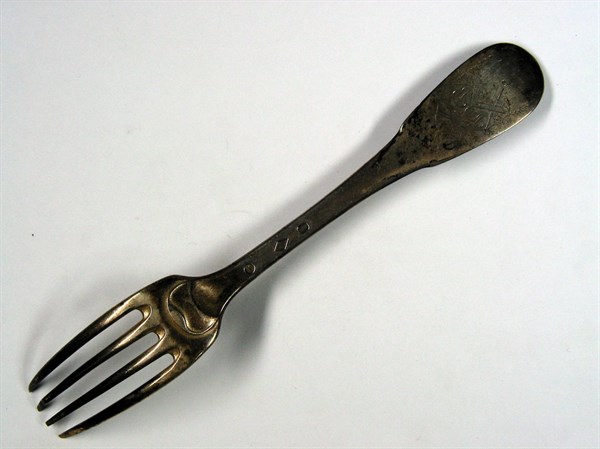 Metal fork with Masonic motifs