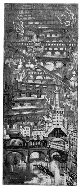 Paris vu d'aéronef, illustration de Robida