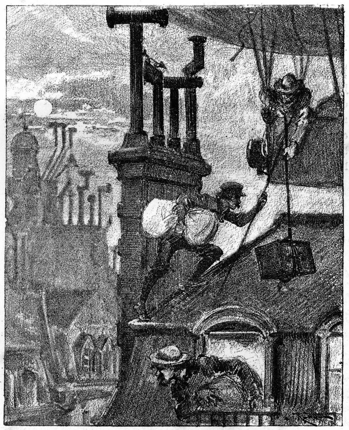 Voleurs aériens, illustration de Robida