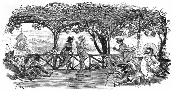 Terrasse de la maison centrale, illustration de Robida