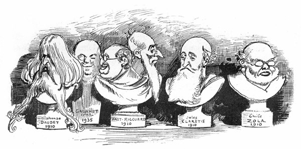Bustes d'anciens académiciens ornant la salle des séances de l'Académie française, illustration de Robida