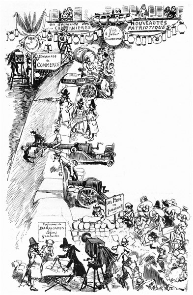 Construction des barricades, illustration de Robida
