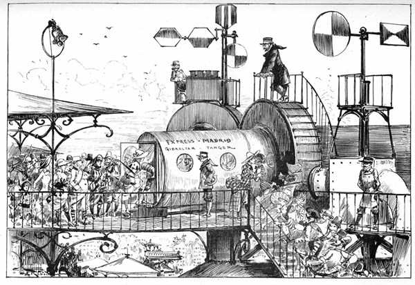 Gare du tube du sud à Paris, illustration de Robida