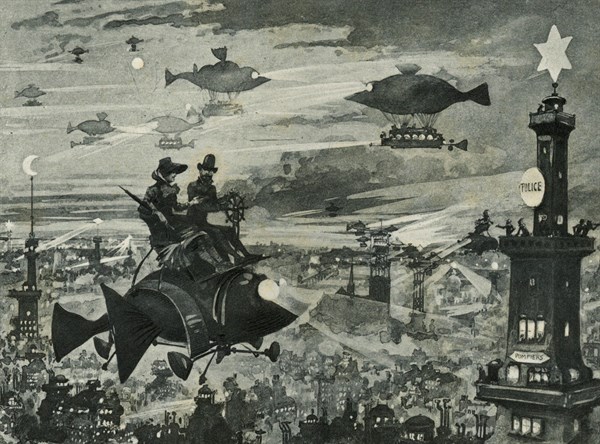 Paris la nuit, illustration de Robida