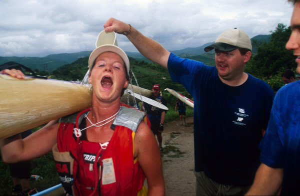 girl in shock as water poured down her backfrom jug